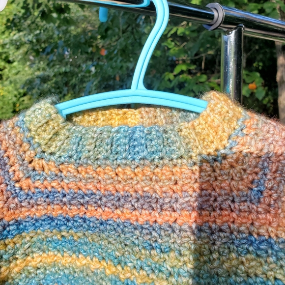 Multicolor Handmade Crochet Baby Sweater w/ Ribbed Collar, Sleeves, & Bottom - Picture 5 of 9